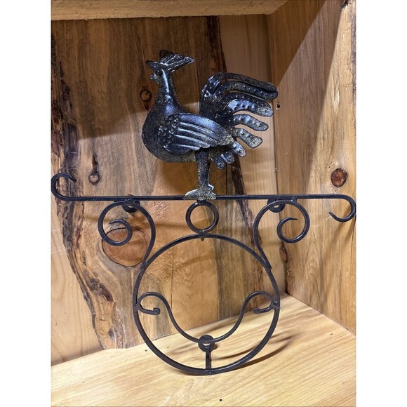 ROOSTER HOOK WALL IRON HANGER BROWN DECORATION - Picture 1 of 10